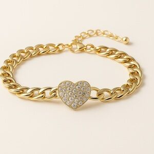 Gold Heart Bracelet with Cubic Zirconia
